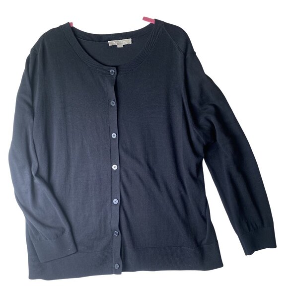 Loft Plus Cardigan Cotton Sweater Womens Size 20/22 Black Button Up Minimalist - Picture 1 of 10
